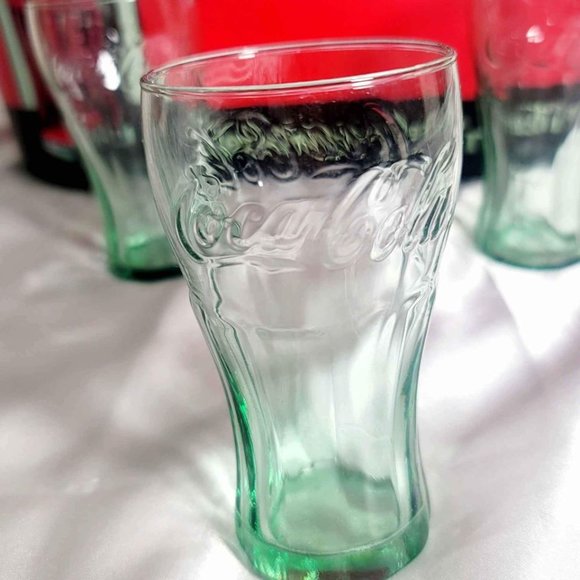 Vintage Set of 3 Libbey Mini Coca Cola Coke Glasses 4 3/8" Green Look 6.25 OZ - Picture 4 of 4